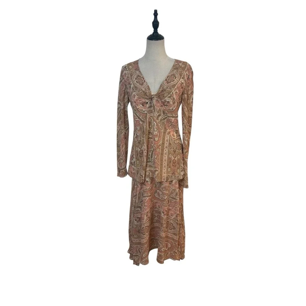 Y2K Bandolino Top‎ Skirt Set Paisley Boho Midi Sz 6 Fairy Grunge Soft Girl